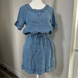 J. Crew Light Blue Denim Dress with Synched Drawstring Waist Size XS